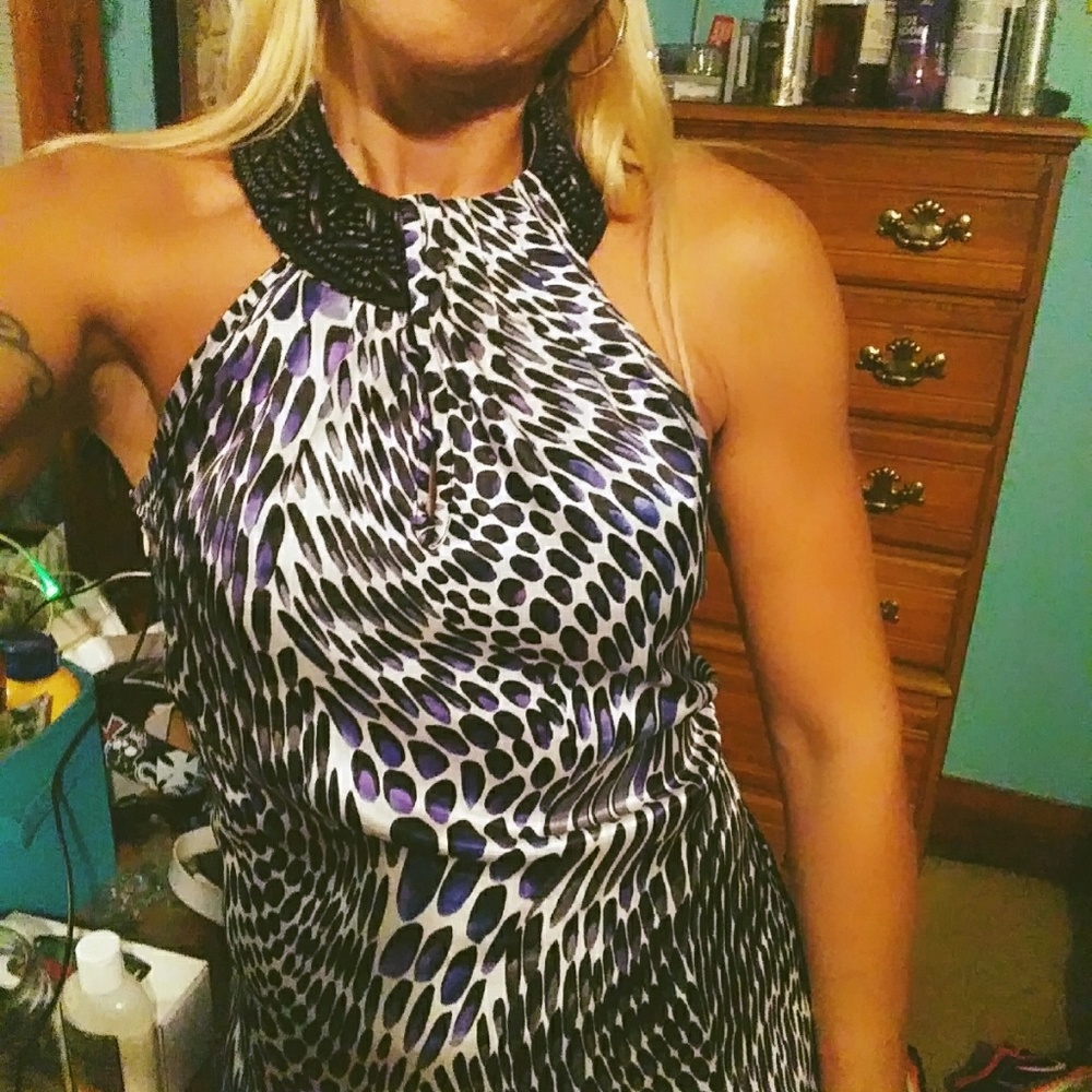 Black/white/purple halter top